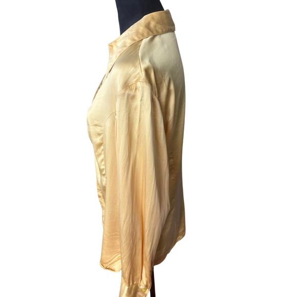 Women’s Large Classiques Entier Yellow Silk Blouse Ruched Front Festival Top - Picture 7 of 8